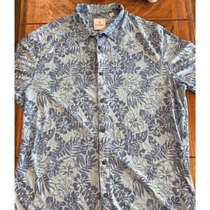 BIG & TALL Caribbean Mens Button Up Casual Shirt 2XLT Blue Floral Design EUC